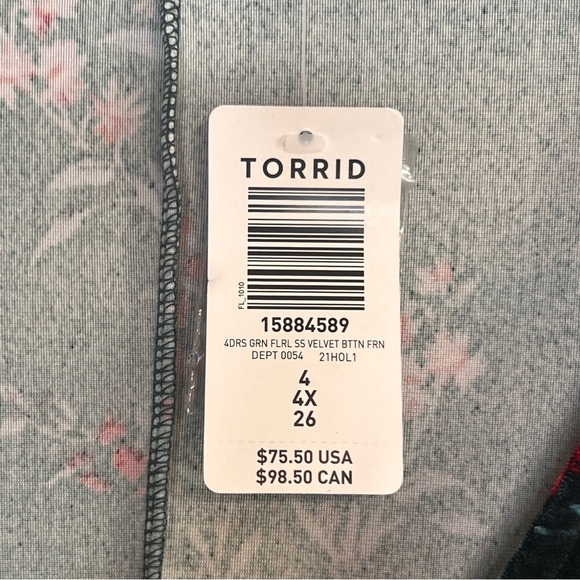 Torrid Mini Velvet Skater Dress Dark Green Floral V-Neck Plus Size 4X NEW - Picture 5 of 16